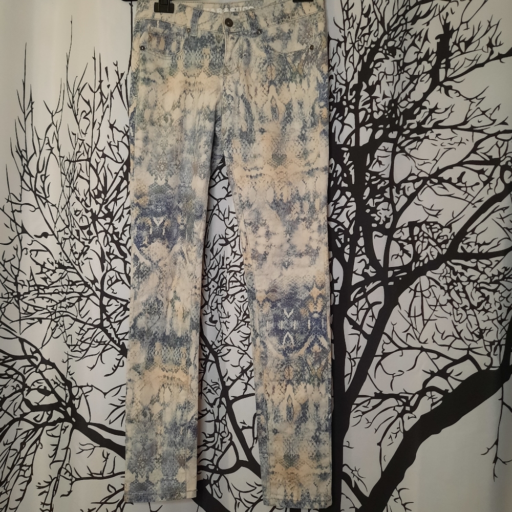 Parasuco Snake Skin Blue White and Cream Skinny Jeans